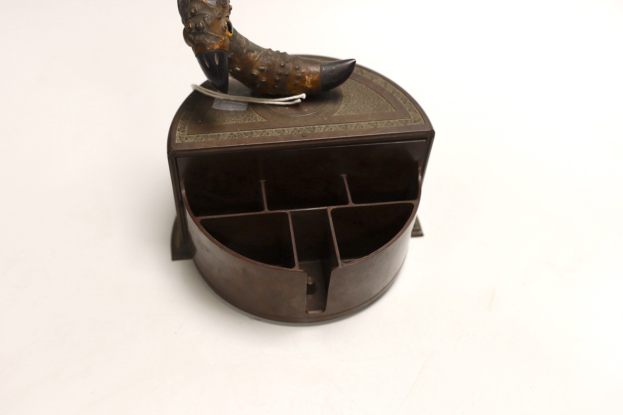 A YZ bird on bakelite cigarette dispenser by Henry Howell & Co Ltd for Alfred Dunhill & Co, 16.5cms wide x 17cms high